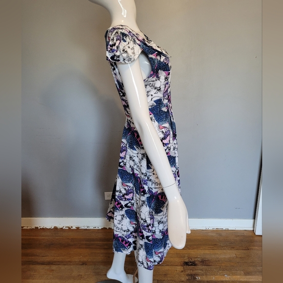 Hearts and Roses Retro Butterfly Print Midi, VGUC, Size XL - Picture 2 of 9